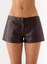 Coastline Faux Leather Micro Mini Shorts - Chocolate