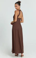 Marla Midi Dress - Square Neck Button Front Shift Dress in Chocolate