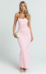 Pietra Midi Dress - Scoop Neck Side Seam Tucks Fitted Dress in Pink