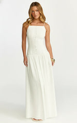 Cortez Maxi Dress - Square Neck Button Down Dropped Waist Dress in White