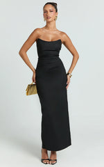 Pietra Midi Dress - Scoop Neck Side Seam Tucks Fitted Dress in Black