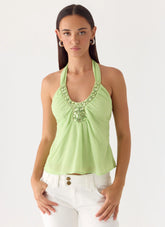 Never Stop Me Embellished Top - Lime