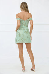 Fierce Dreams Off Shoulder Mesh Mini Dress Sage