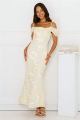 You’re Magic Off Shoulder Mesh Maxi Dress Yellow