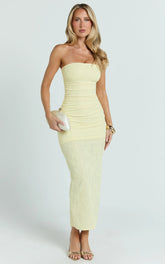 Kayrene Midi Dress - Strapless Bodycon Dress in Butter Yellow