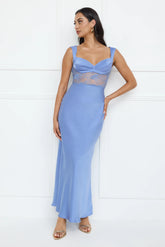 Permission To Party Satin Maxi Dress Blue