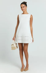 Kara Mini Dress - High Neck Sleeveless A Line Dress in White