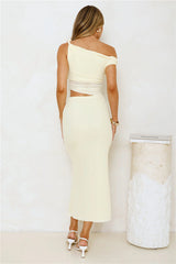 Shimmering Edge Off Shoulder Mesh Maxi Dress Yellow
