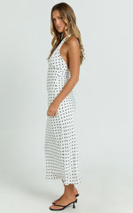 Grayson Midi Dress - Tie Halter Neck Slip Dress in White / Black