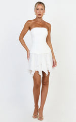 Selani Mini Dress - Strapless Bodice Ruffle Hem Dress in White