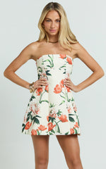 Catharine Mini Dress - Strapless A Line Dress in Rustic Floral