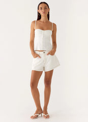 Owen A-Line Denim Shorts - White