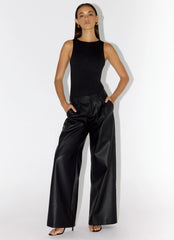 Samuel Low Rise Faux Leather Pants - Black