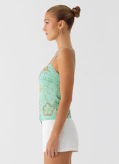 Be Alright Beaded Top - Turquoise