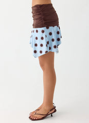 Being With You Mini Skirt - Blue Mocha Dot
