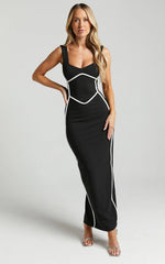 Magnolia Midi Dress - Scoop Neck Bodycon Dress in Black
