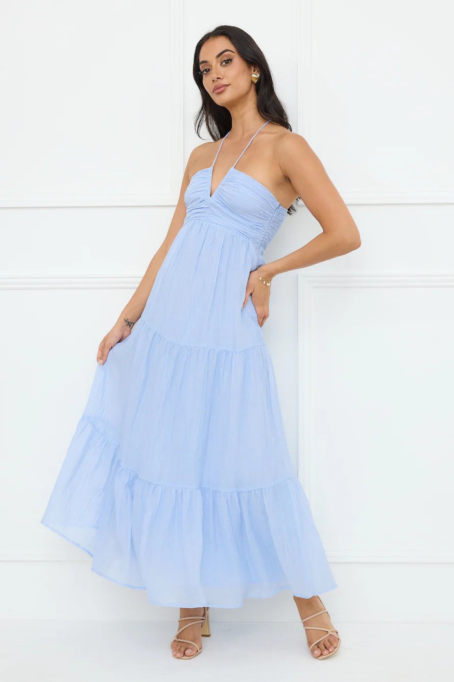 Sunshine Escape Halter Maxi Dress Blue