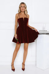 Fireside Luxe Velvet Mini Dress Wine