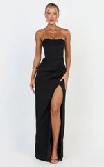 Tara Maxi Dress - Strapless Corset Drape Skirt Dress in Black