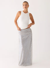 Susie Sequin Maxi Skirt - Silver