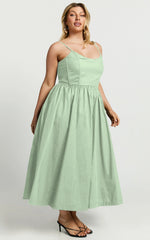 Braelyn Midi Dress - Scoop Neck Flare Dress in Sage