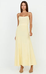 Donissa Midi Dress - Panelled Knit Dress in Butter Yellow