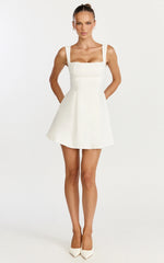 Ida Mini Dress - Wide Strap Straight Neck  Bow Back Dress in White