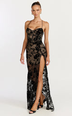 Violeta Maxi Dress - Corset Front Burnout Dress in Black