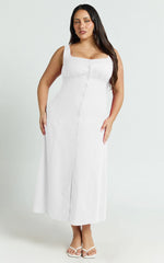 Cameron Midi Dress - Button Front Tie Back Dress in White