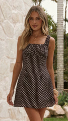 Adley Mini Dress - Brown Polka