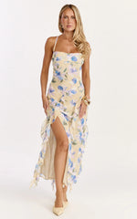 Juliette Maxi Dress - Ruffle Split Leg Dress in Femme Floral